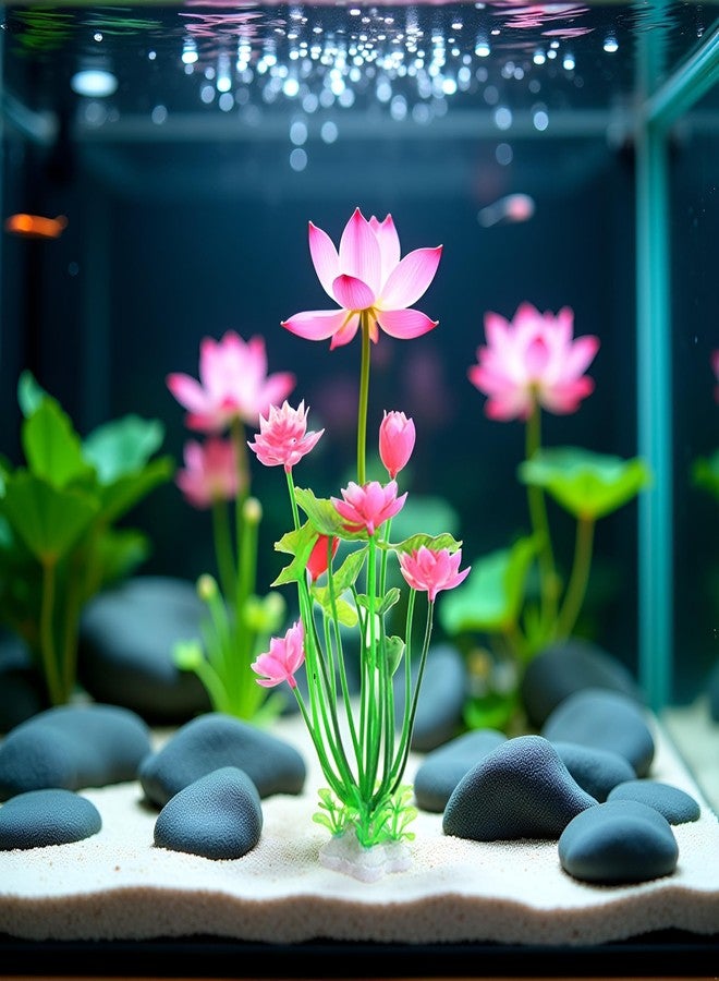 Qintreesify Pink Artificial Water Plants, Aquatics Grass Flower Simulation Wedding Favors Plastic Artificial Lotus Fish Tank Ornament Aquarium Décor Plastic Plants for Party Fish and Aquatic Pets - Image 4